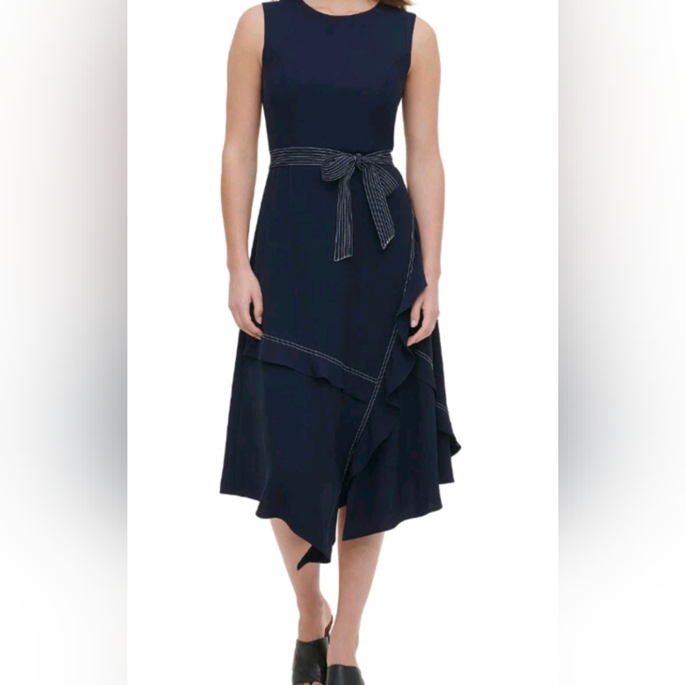 Calvin Klein Assymetrical Navy Tiered Dress